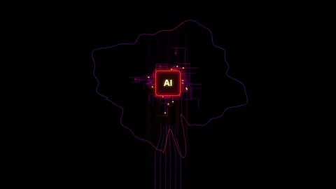 Artificial intelligence chip glowing with data connections on dark digital .. Stock Footage 344835394