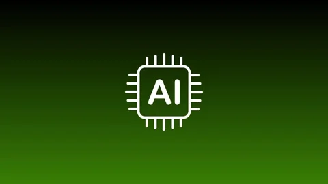 Artificial intelligence chip icon animation with glowing dark green gradient bg Stock Footage 348589928