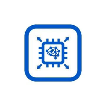 Artificial intelligence chip icon with brain network and arrows on white bl.. Ilustração Stock