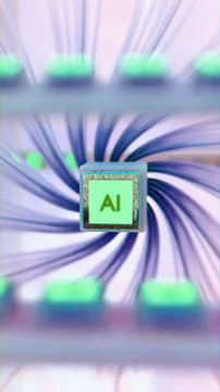 Artificial intelligence chip with multiple connected cables in futuristic s.. Stock Illustration