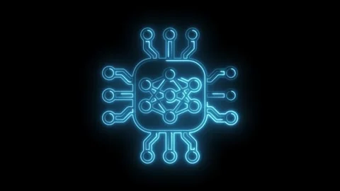 Artificial intelligence chip neon glow on black background futuristic circu.. Stock Footage 312331225