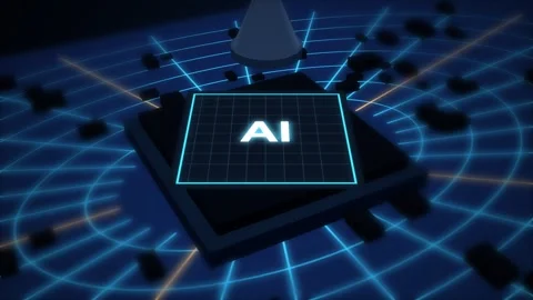 Artificial intelligence chip placement single die ring bus circuit board sea Stock Footage 343060392