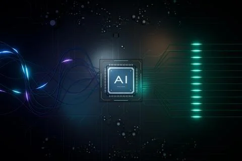 Artificial intelligence chip processing digital data. 3d render Stock Illustration