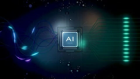 Artificial intelligence chip processing neural network data. 3d animation Stock Footage 346373309