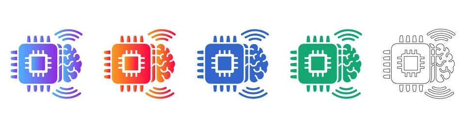 Artificial Intelligence Chip Processor Icons Stock Illustration