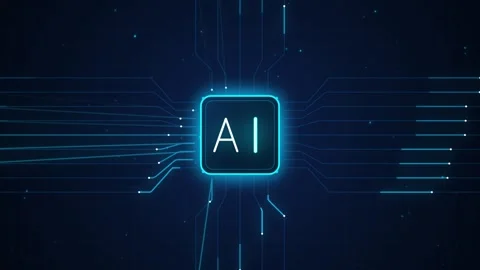 Artificial intelligence chip processor with streaming data lines on digital.. Stock Footage 347995572