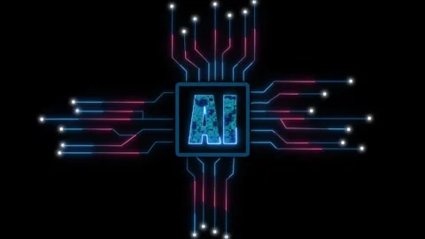 Artificial intelligence chip with red neon. Artificial intelligence digital.. Stock Footage 337022378