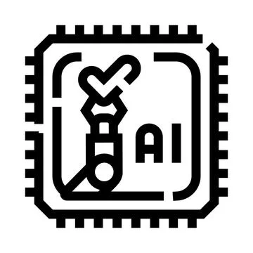 Artificial intelligence chip with robotic arm processing data Ilustración de archivo