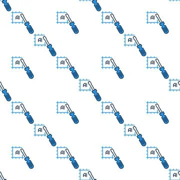 Artificial Intelligence Chip with Screwdriver vector AI Technology colored .. Stock Illustration