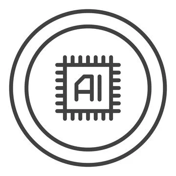 Artificial Intelligence Chip vector AI Computer CPU outline round icon or s.. Stock Illustration