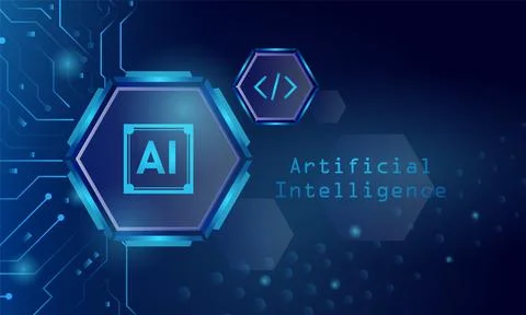 Artificial intelligence chipset on circuit board futuristic banner and post.. Stock Illustration