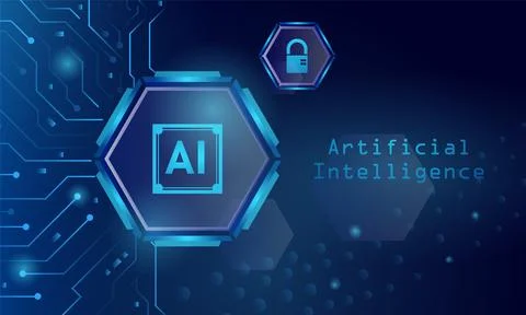 Artificial intelligence chipset on circuit board futuristic banner and post.. Stock Illustration