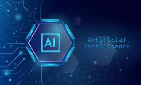 Artificial intelligence chipset on circuit board futuristic banner and post.. Stock Illustration