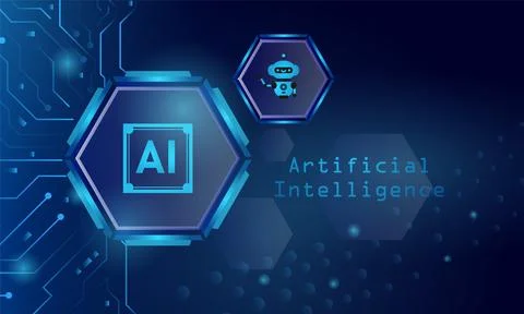 Artificial intelligence chipset on circuit board futuristic banner and post.. Stock Illustration