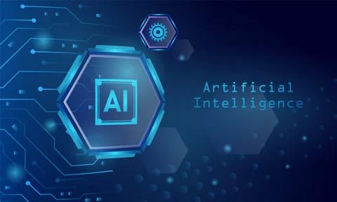Artificial intelligence chipset on circuit board futuristic banner and post.. Stock Illustration