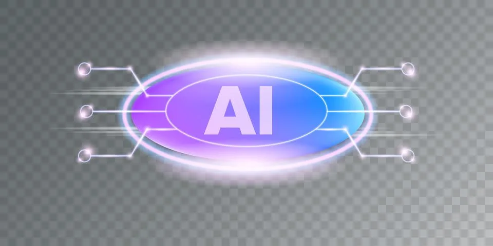 Artificial intelligence chipset on ultraviolet board in futuristic neon cyber 库存插图