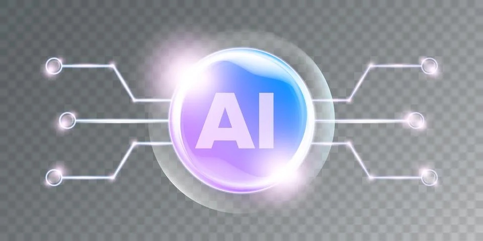 Artificial intelligence chipset on ultraviolet board in futuristic neon cyber 库存插图