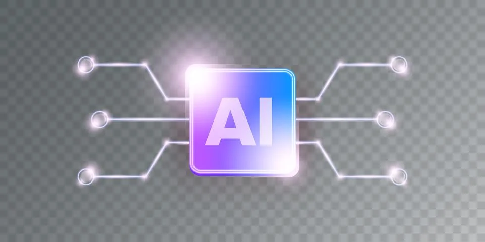 Artificial intelligence chipset on ultraviolet board in futuristic neon cyber 库存插图