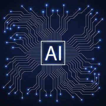 Artificial Intelligence with circuit board. Abstract neon technology concept 스톡 일러스트
