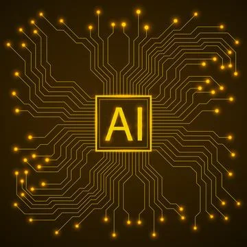 Artificial Intelligence with circuit board. Abstract neon technology concept 스톡 일러스트