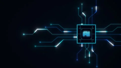 Artificial intelligence circuit board with glowing connections. 4K 스톡 동영상 344577533