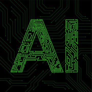 Artificial Intelligence with circuit board isolated on black background イラスト素材