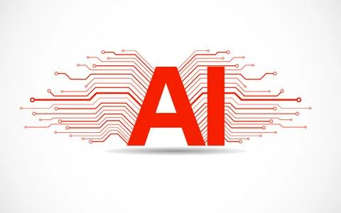 Artificial Intelligence with circuit board isolated on white background. Ab.. Stock Illustration
