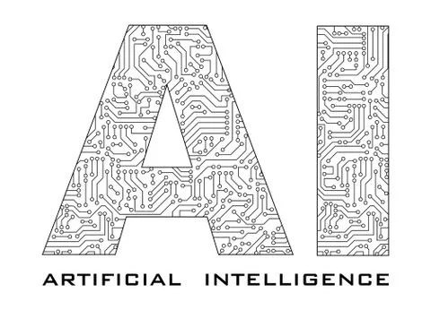 Artificial Intelligence with circuit isolated on white background. Pattern te Stock Illustration