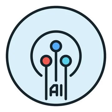 Artificial Intelligence Circuit vector AI Technology round colored icon or .. Stock Illustration