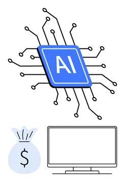 Artificial Intelligence Circuitry Enhancing Financial Technology with Monetary Stock Illustration