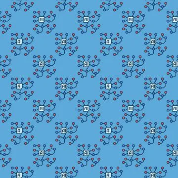 Artificial Intelligence Circuits AI vector blue seamless pattern Stock Illustration