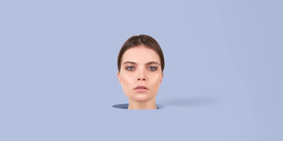 Artificial intelligence Close-up Android face of  young woman with BLUE EYES Stock Photos