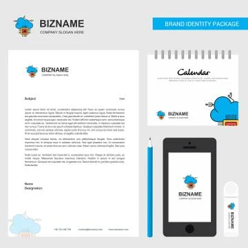 Artificial intelligence on cloud Business Letterhead, Calendar 2019 and Mobil Stock Illustration