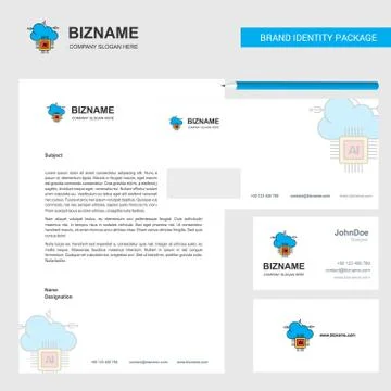 Artificial intelligence on cloud Business Letterhead, Envelope and visiting C Illustrazione stock