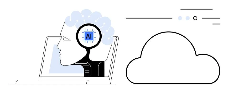 Artificial intelligence, cloud computing, data processing, technology innovat Ilustração Stock