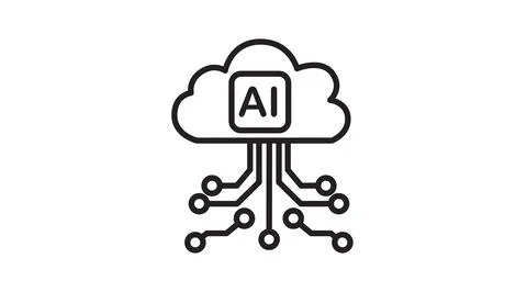 Artificial intelligence cloud computing icon with circuit lines Ilustração Stock