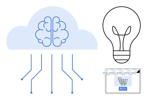 Artificial intelligence, cloud computing, online shopping, e-commerce technol イラスト素材