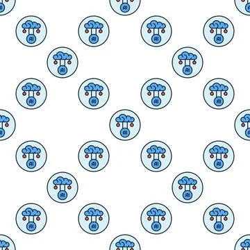 Artificial Intelligence Cloud Data vector AI round colored seamless pattern Stockillustratie