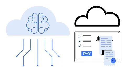 Artificial intelligence, cloud storage, digital payments, fintech, business s Illustrazione stock