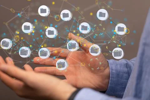 An Artificial Intelligence Cloud technology. Integrated digital web concept b Foto stock
