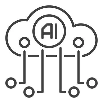 Artificial Intelligence Cloud Technology vector AI icon or sign in thin lin.. イラスト素材