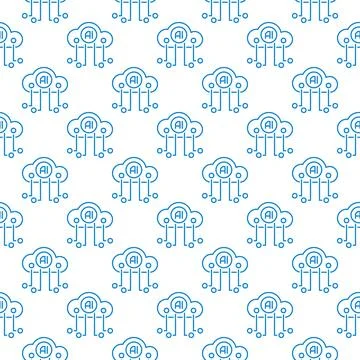 Artificial Intelligence Cloud Technology vector AI seamless pattern in thin.. Stock Illustration