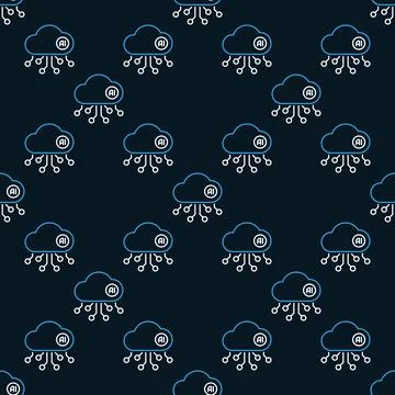 Artificial Intelligence Cloud Technology vector AI Network seamless pattern.. Stock Illustration