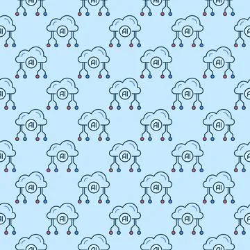 Artificial Intelligence Cloud vector AI colored seamless pattern Stock Illustration