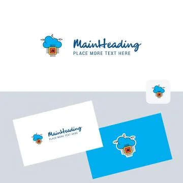 Artificial intelligence on cloud vector logotype with business card template. Illustrazione stock