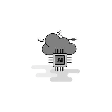 Artificial intelligence on cloud Web Icon. Flat Line Filled Gray Icon Vector Stock Illustration