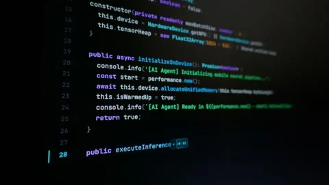 Artificial Intelligence Code Initializing in Dark Screen Close-Up Stock Footage 347520237