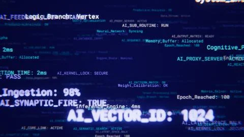 Artificial intelligence code working on a deep learning neural network system Stockillustratie