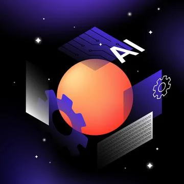 Artificial Intelligence, Coding and Machine Learning Illustration. Graphic Illustrazione stock