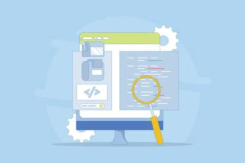 Artificial intelligence coding concept, code development automation. 스톡 일러스트